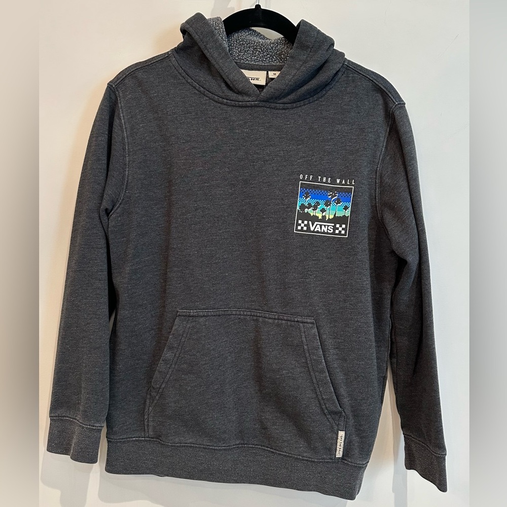 Vans Big Boys Pullover Graphic Fleece Hoody, Heather Charcoal Grey, Size Medium